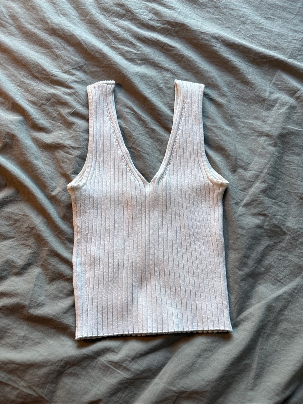 Madewell White Ribbed V-Neck Tank